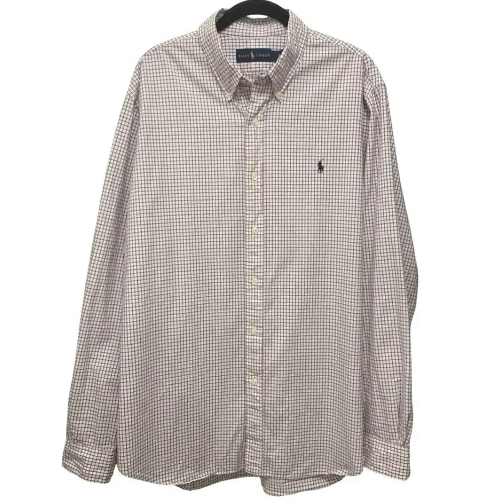 Polo Ralph Lauren Check Button Down Shirt White Red Blue Long Sleeve Men’s XL